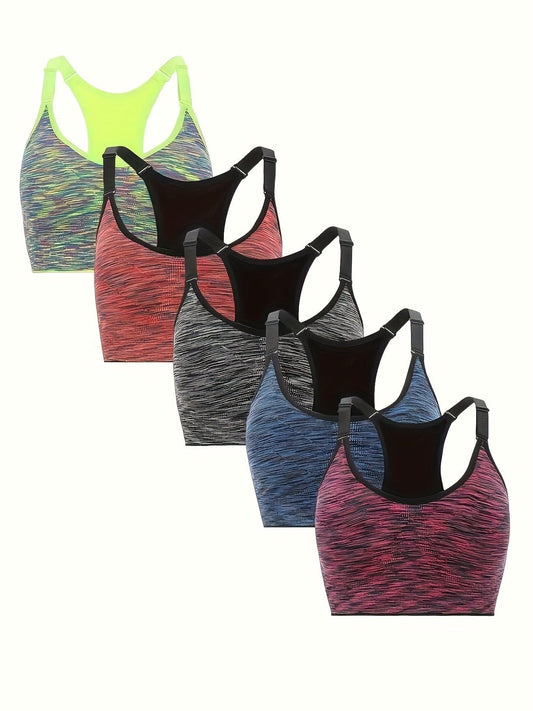 5pcs Wireless Sports Bras, Comfy & Breathable Running Workout Vest Bra, Women's Lingerie & Underwear