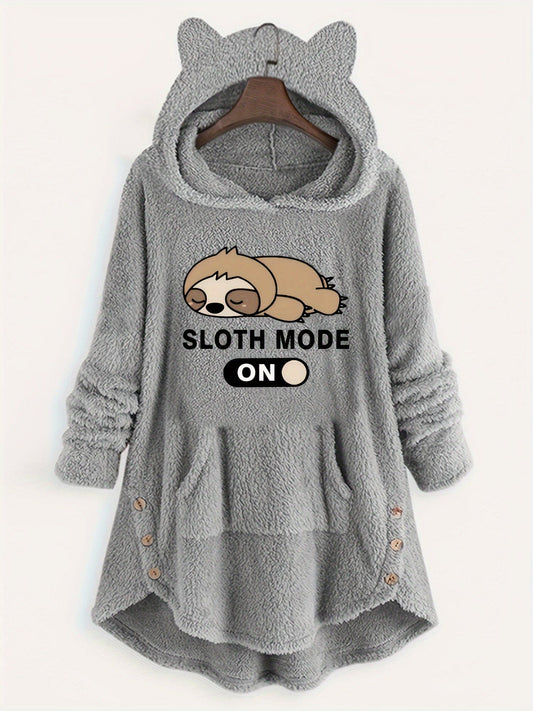 Casual and Cozy Women's Hoodie with Cute Cartoon – Long Sleeve, Cotton Blend, Pocket, Perfect for Winter