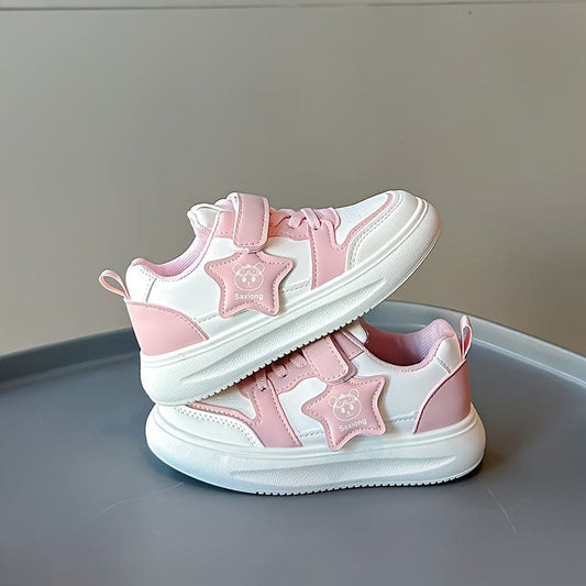 Girl's Adorable Colour Block Star Pattern Low Top Skateboard Shoes, Comfy Non Slip Durable Sneakers For Kid's Outdoor Activities