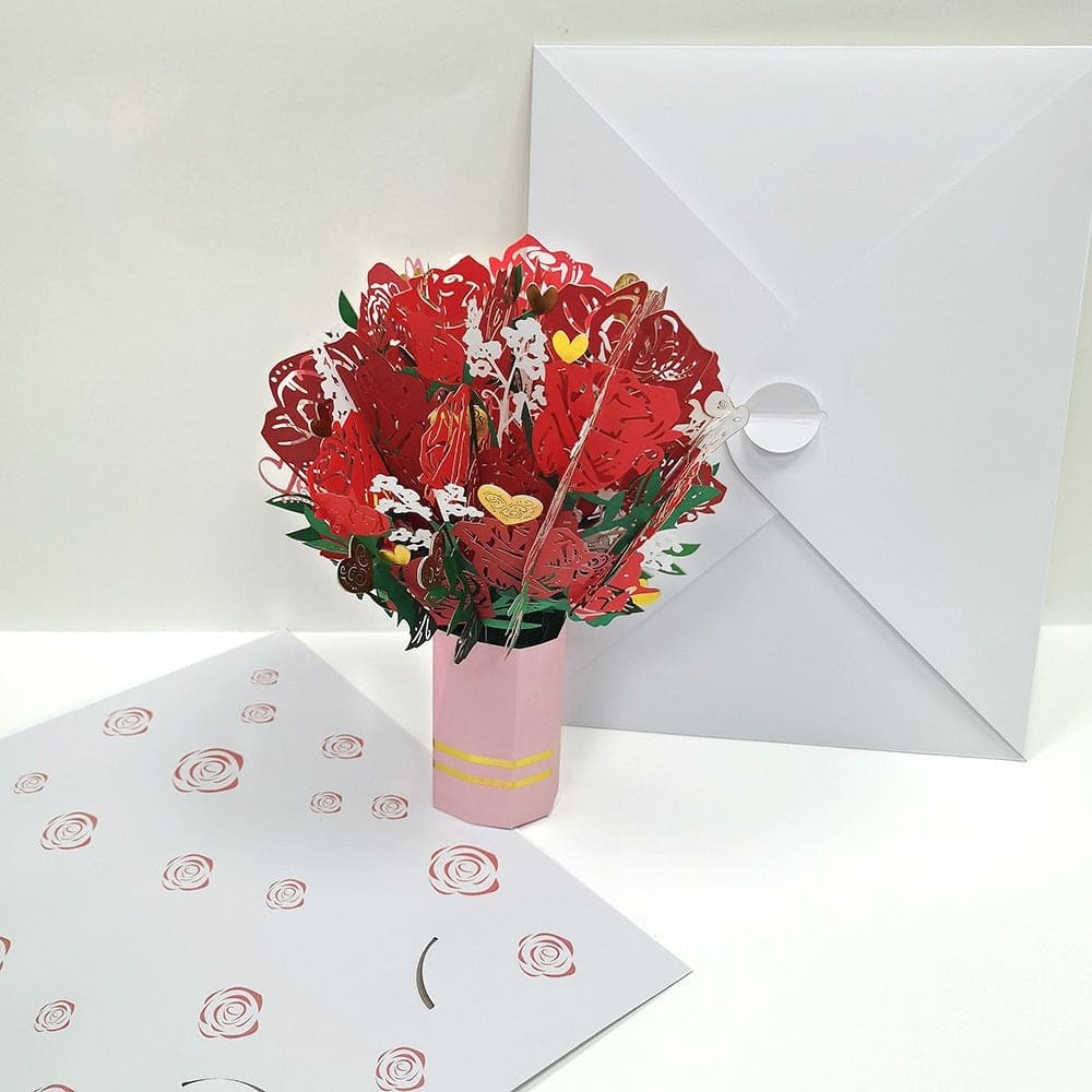 Creative 3D Red Rose Stereoscopic Greeting Cards