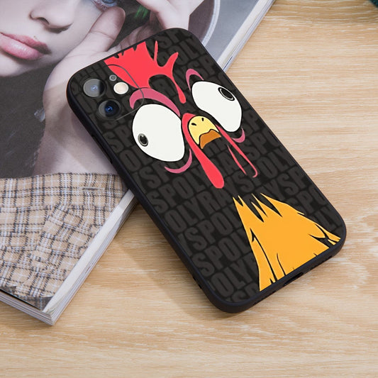 For IPhone Black Matte Phone Case Hand-painted Cartoon Surprise Chicken Head Print Pattern