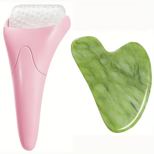 Ice Roller & Gua Sha Tool Face Care Tool Kit Heart Shape Guasha Board Handheld Face Massage Ice Roller Beauty Gift