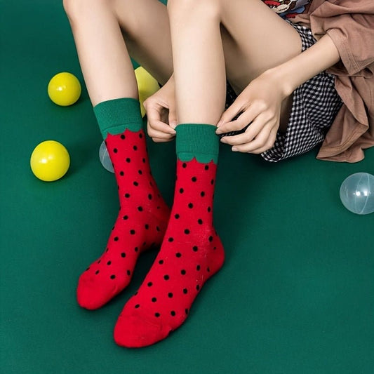 1 Pair Fruit & Vegetable Print Socks, Cute & Trendy Mid Tube Socks, Women's Stockings & Hosiery - AIBUYDESIGN