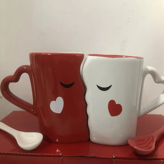 1 Pair Kissing Coffee Mugs Ceramic Coffee Cups Water Bottles For Couple Summer Winter Drinkware Birthday Holiday Wedding Gifts - AIBUYDESIGN