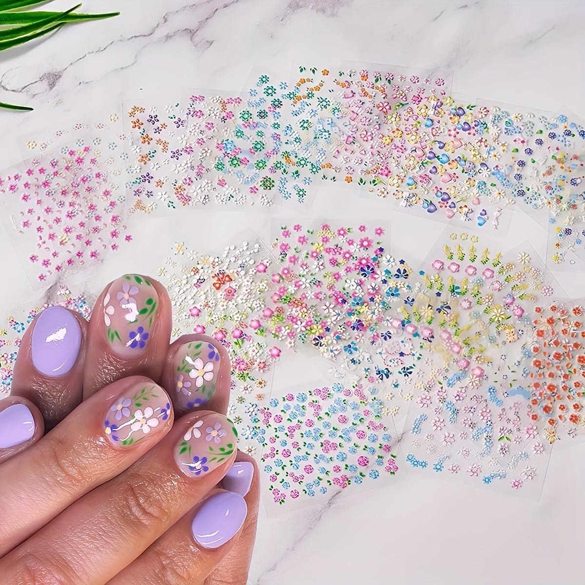 10/30 Sheets Nail Art 3D Stickers, Colorful Flowers, 3D Self Adhesive, Colorful Daisy Floral Bow Tie Heart Butterfly Design Shiny Decal - AIBUYDESIGN