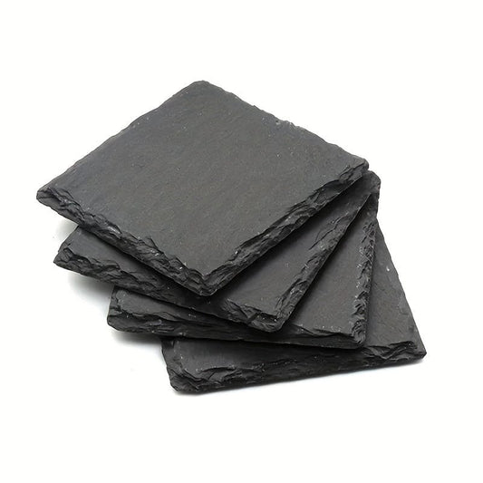 12pcs, Slate Coasters, Heat Insulation Mat, Black Stone Coasters Set For Drinks With Anti-Scratch Backing For Bar, Anti-scalding Non-slip Table Mat, Kitchen Supplies, Room Decor - AIBUYDESIGN