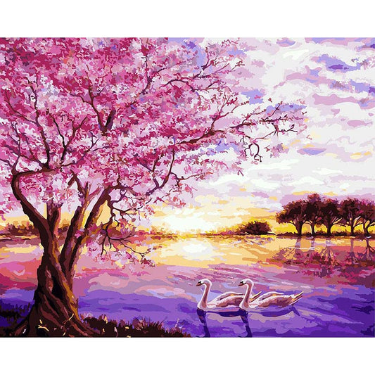 DIY Painting By Numbers Cherry blossoms Tree Paint By Numbers Acrylic Paint On Canvas picture drawing coloring canvas