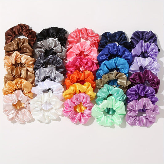 30pcs Solid Color Stain Hair Scrunchies For Women Girls Sleep, Soft Imitation Silk Scrunchie, Fit For Curly Fine Thick Thin Hair