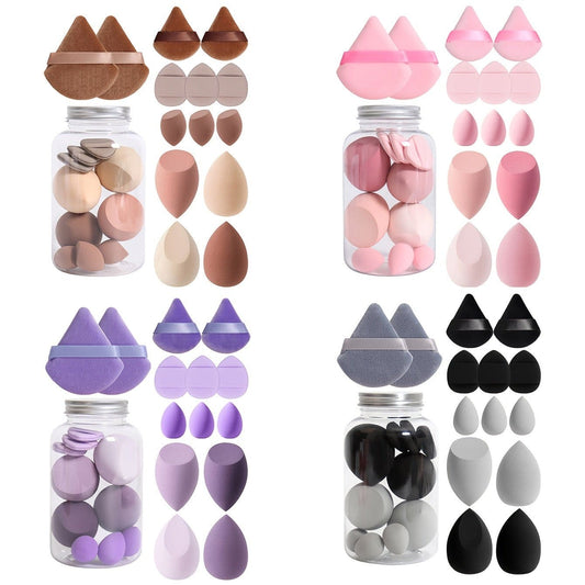 14pc Makeup Sponge Set With Storage Jar, Velvet Beauty Blenders, Latex-Free, Makeup Sponge Finger Puff, Dual-Use Wet & Dry Foundation Cosmetic Puffs, For All Skin Types - AIBUYDESIGN