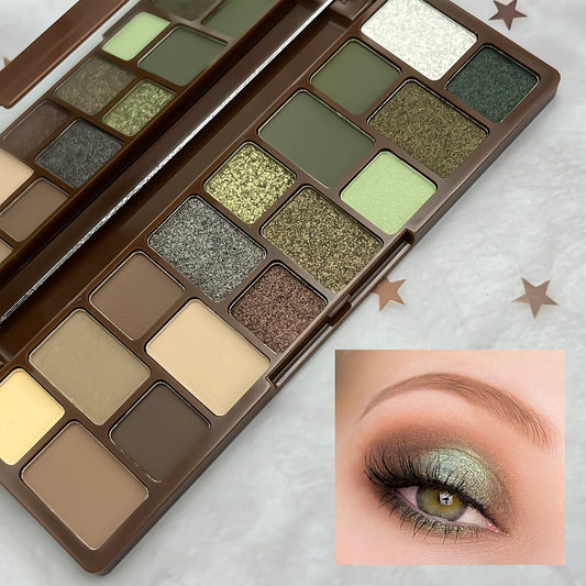 16-Color Eyeshadow Palette, Browns And Greens, Neutral And Earth Brown Tones, Matte And Glitter Finish For Eye Makeup - AIBUYDESIGN