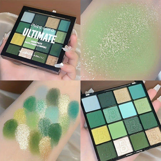 16-color Green Eyeshadow Palette Matte And Pearly Glitter Finish Waterproof Eyeshadow Christmas Holiday And Stage Makeup - AIBUYDESIGN