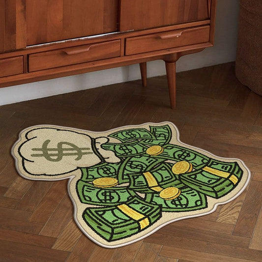 1pc Special Shaped Area Rug, Non-slip Shag Imitation Cashmere Living Room Coffee Table Carpet, Bags Of Money Bedroom Bedside Rugs, Home Decor, Room Decorative Foot Pad