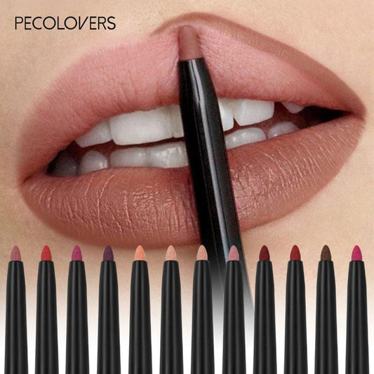 Waterproof Matte Lipliner Pencil Red Contour Tint Lipstick Long Lasting Non-stick Cup Moisturising Lips Makeup Cosmetic 12 Colors Valentine's Day Gifts