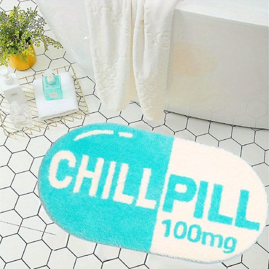 1pc Faux Wool Bath Mat, Cute Funny Pill Pattern Shower Rug, Non-slip Washable Rectangular Carpet, Suitable For Kitchen Living Room Laundry Room Indoor Decor Home Decor Outdoor Decor Bathroom Supplies