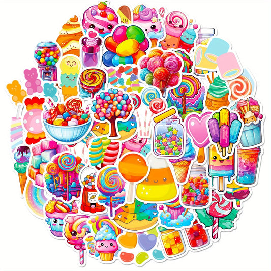 50pcs Colorful Candy Lollipop Dessert Stickers Decoration for Skateboards, Mobile Phones, Guitars, Motorcycles, Cars, Laptops, Vinyl Waterproof Stickers, Water Bottles, Party Supplies Discounts