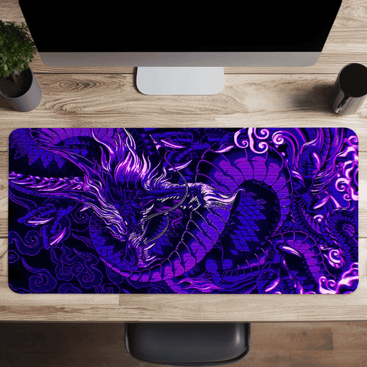 Purple Handsome Fierce Dragon Mouse Pad Artistic Gaming Large Mouse Pad Computer Keyboard Desk Pad With Non-Slip Rubber Base Stitched Edge Gift For Teen/Boyfriend/Girlfriend
