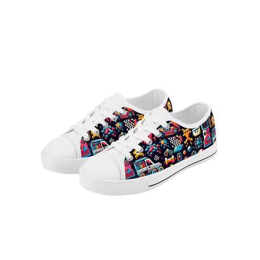 Kids 8-Bit Pixelized Arcade Themed Low Top Canvas Shoes