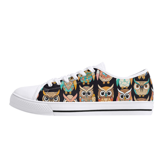 Womens Vintage Colorful Owl Print Lightweight Low Top Canvas Shoes