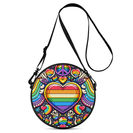 Bohob Colorful Rainbow Heart Print Round Satchel Bag