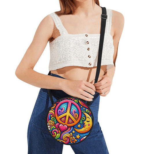 Colorful Trippy Hippy Pattern Round Satchel Bag
