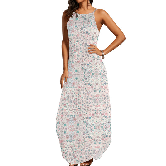 Womens Pastel Flowers & Hearts Elegant Sleeveless Evening Dress
