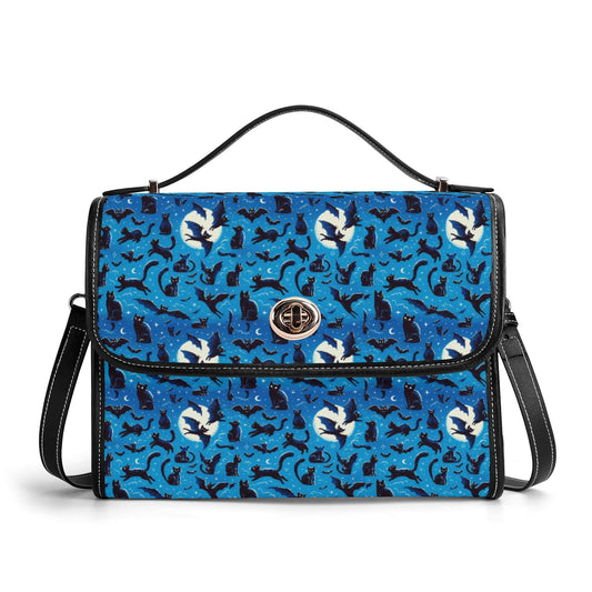 Colorful Flying Bats & Cats Leather Satchel Bag