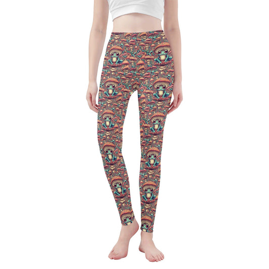 Womens Trippy Frog & Mushroom Soft Legging Yoga Pants