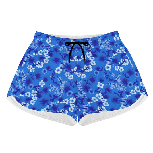 Womens Deep Blue Artsy Chic Floral Casual Beach Shorts