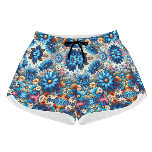 Womens Colorful Chic Artsy Pastel Flowers Casual Beach Shorts