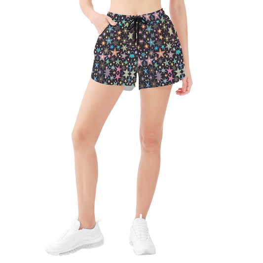 Womens Vintage Colorful Starry Night Sky Casual Beach Shorts