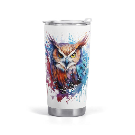 Colorful Watercolor Paint Splatter Owl All Over Printing Car Tumbler 20oz