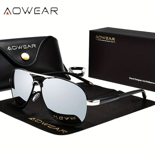 1pc Men's AOWEAR Classic Aviation Lens Polarized Sunglasses, Unisex Outdoor Driving Glasses, Ideal choice for Gifts