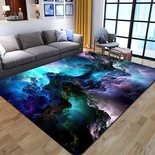 1pc 3D Illusion Floor Mat, Modern Galaxy Outer Space Stars Pattern Flannel Area Rug, Machine Washable, Non-Slip Fantasy Indoor Carpet, For Home Living Room Decor - AIBUYDESIGN