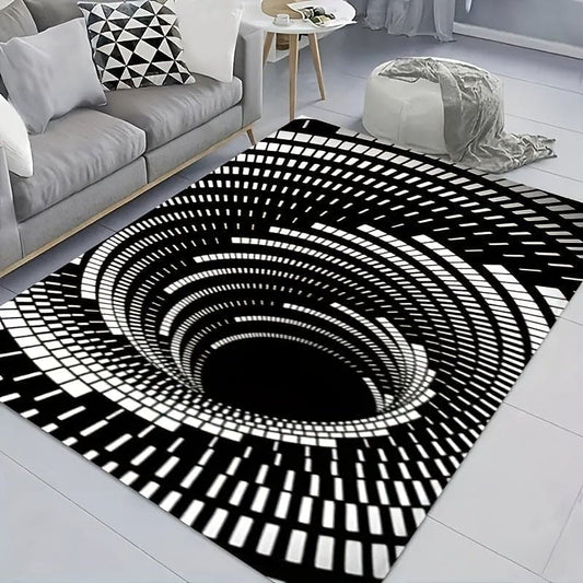 1pc Abstract Geometric Area Rug For Living Room, Entrance Door Floor Mat, Washable Vortex Illusion Carpet, Bottomless Hole Optical Non-Slip Living Room Bathroom Decor - AIBUYDESIGN