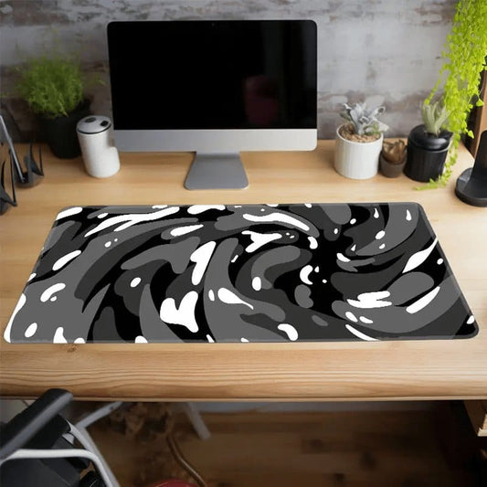 1pc Black And White Fluid Ripple Mouse Pad Abstract Gaming Large Mouse Pad 31.4x15.7In Computer Keyboard Desk Pad With Non-Slip Rubber Base Stitched Edge Gift For Boyfriend/Girlfriend - AIBUYDESIGN