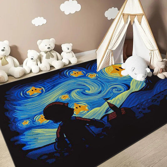 1pc Cartoon Character Starry Sky Print Area Rug, Anti-slip Non-Shedding Stain Resistant Carpet, Suitable For Living Room Bedroom Laundry Room, Machine Washable, Home Decor, Room Decor - AIBUYDESIGN
