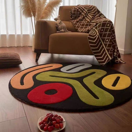 1pc Colorful Round Rug, Art Design Throw Carpet, Washable Lounge Mat, For Living Room Sofa Coffee Table Home Bedside Wardrobe Dresser Spring Decor - AIBUYDESIGN