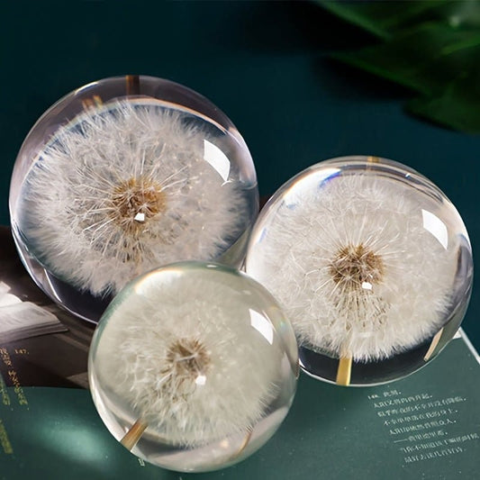1pc Dandelion Crystal Glass Ball, Resin Lens Natural Plants Specimen Flowers Crystal Ball, Christmas Love Gift Home Decor Craft Ball, Paperweight Desktop Decor Decoration, Christmas Decor - AIBUYDESIGN