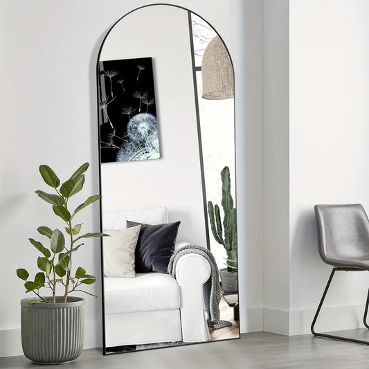 1pc Full Length Mirror With Stand, 64"x21" Floor Mirror With Aluminum Alloy Frame For Bedroom, Standing Full Body Mirror With Shatter-Proof Nano Glass For Wall, Living Room, Home Decor - AIBUYDESIGN