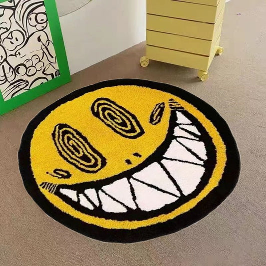 1pc Funny Smiling Face Round Area Rug, Indoor Non-Slip Machine Washable Rug, Non-Shedding Mat For Bedroom Living Room Office Nursery Room, Home Decor, Room Decor - AIBUYDESIGN