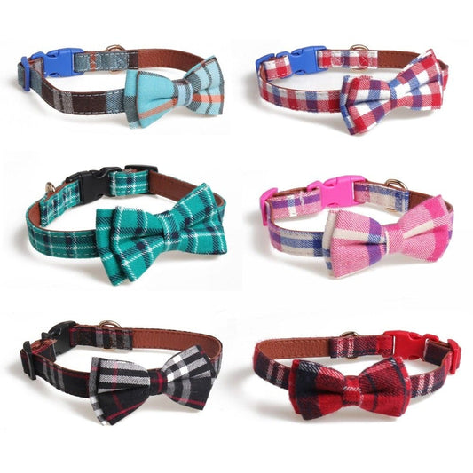 Adorable Plaid Bowtie Pet Collars