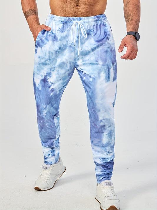 Tie-dye Drawstring Sweatpants Straight Leg Loose Fit Pants Men's Casual Slightly Stretch Joggers For Spring Autumn