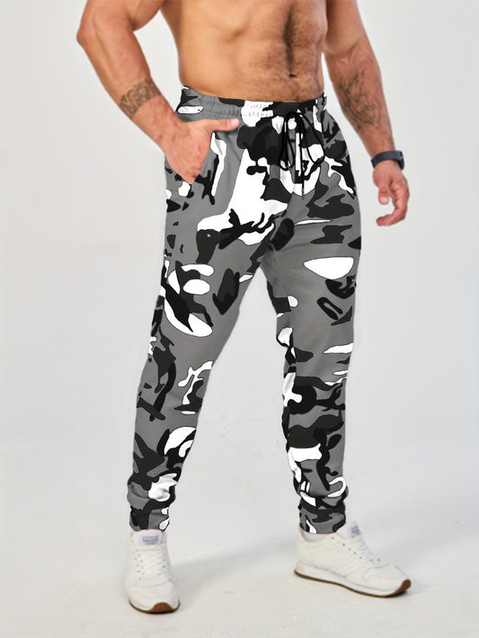 Stylish Camo Drawstring Sweatpants Loose Fit Pants Men's Casual Slightly Stretch Joggers For Spring Autumn