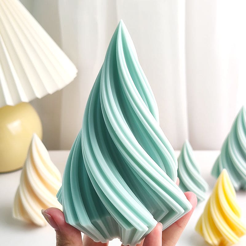 Large Rotary Cone Candle Mold DIY Christmas Tree Geometric Striped Soap Aromatherapy Resin Plaster Making Mould Home Decor Gift
