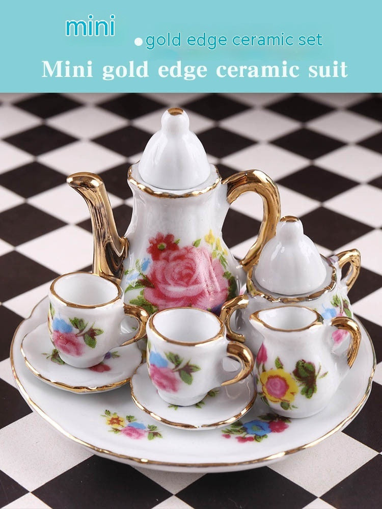 Mini Miniature Ceramic Tea Set Model