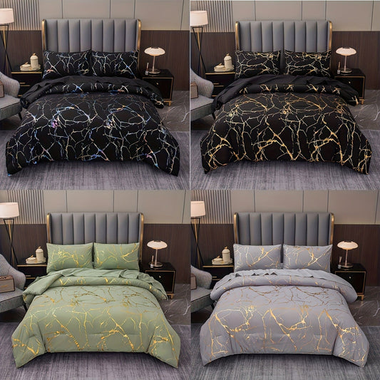 2/3pcs Fashion Luxury Comforter Set, Bronzing Marble Print Bedding Set, Soft Comfortable And Skin-friendly Comforter For Bedroom, Guest Room (1*Comforter + 1/2*Pillowcase, Without Core)