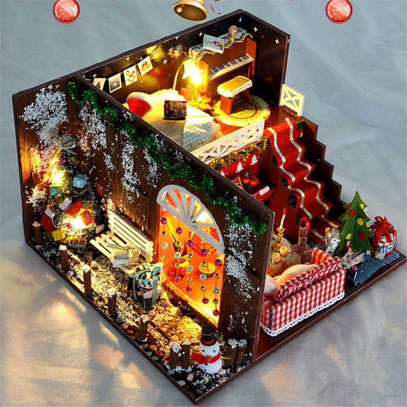 Diy Christmas Cottages Miniature House Christmas Decorations for Home Wood Lighting Diy Dollhouse Christmas Toys Gift Brinquedos