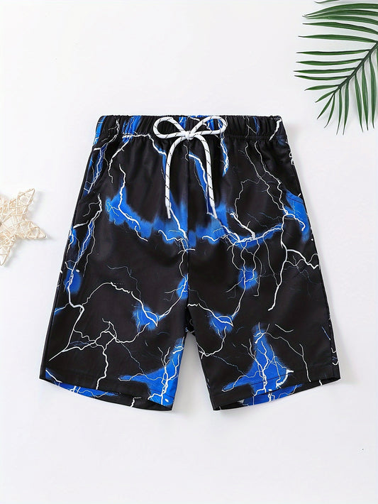 Boy's Lightning Pattern Trendy Shorts, Elastic Waist Pocket Loose Basketball Shorts For Summer