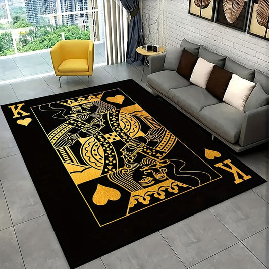 1pc Playing Card Pattern Area Rug, For Living Room Non-slip Carpet, Bedroom Coffee Table Floor Sink Bathroom Rug, Washable Door Mat Home Decor, Gaming Room Home Decor