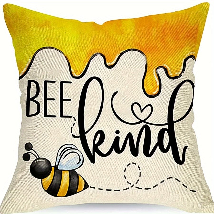 4pcs, 17.72"x17.72" Cute Bee Black Plaid Throw Pillow Case, Decorative Throw Pillow Cover, Living Room Decor, Bedroom Decor, Sofa Decor, Home Decor (Pillow Core Not Included)